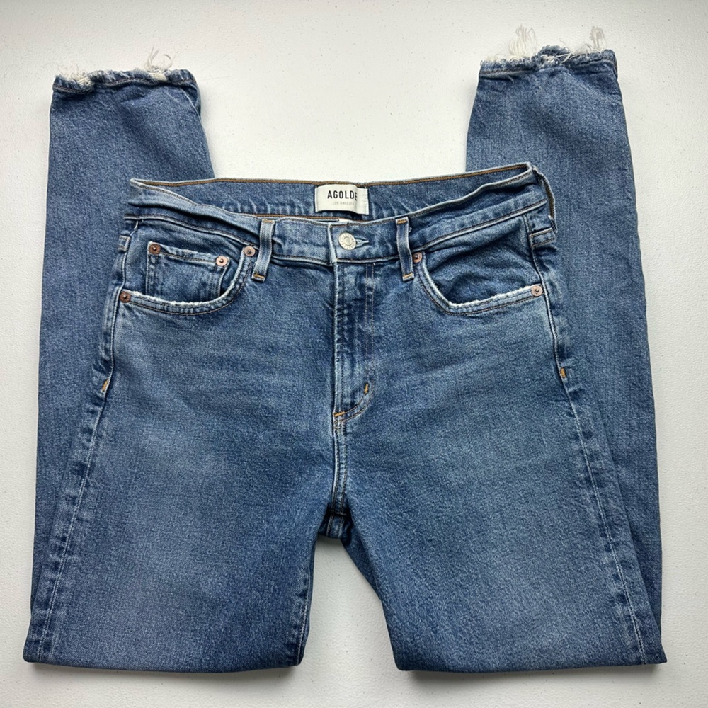 Agolde Jeans Womens 27 Toni Mid Rise Striaght Leg Blue Denim Raw Hem